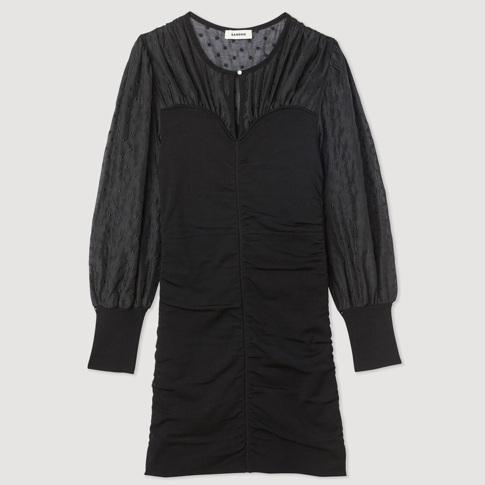 NWT Sandro Balmora Swiss Dot Long Sheer Sleeve Mini Dress - Picture 9 of 15